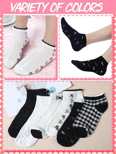 7 Pairs Women's Ruffle Low Ankle Socks - Lace & Frilly Cute Breathable Cool Thin Socks4