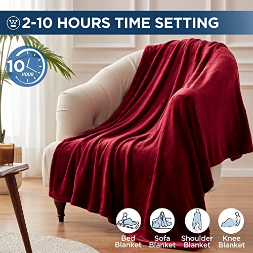Westinghouse Electric Blanket Heated Throw, Super Cozy Soft Flannel 50"" x 60"" Heated Throw with 6 Fast Heating Levels & 2-10 Auto-Off, Machine Washable, ETL&FCC Certification, Home Office Use, Red