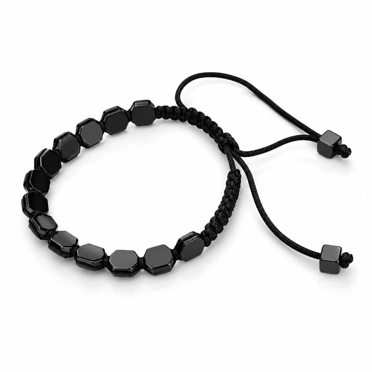Black Onyx Hexagonal Beaded Bracelet with Adjustable Cord-image-10