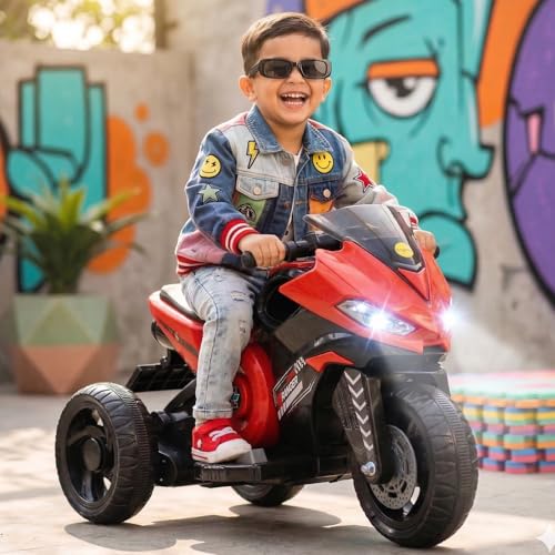 Image of Toyzone Ranger Electric Bike (Red) | 6V Rechargeable Bike for Kids with 4.5Ah Battery | LED Lights, Music, MP3 /USB /BT | Smooth Acceleration | 6M Battery Warranty | Age 2-6 Years, Up to 35kg