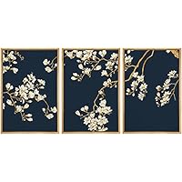 SIGNWIN Framed Canvas Print Wall Art Yellow and White Flower Blossoms Over Black Background Nature Forest Drawings Fine Art for Living Room, Bedroom, Office - 16