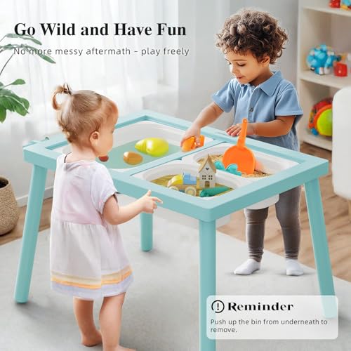 Image of Easyego Sensory Table for Toddlers Kids Play Wooden Sand Water Table with Double-Sided Board & Foldable Storage Bins for Indoor and Outdoor Use, Birthday Gifts for Boys and Girls - Sky Blue