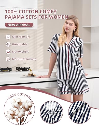 Image of NAP BOUND 100% Cotton Pajamas for Women Sets 2 Pieces Pjs Button short sleeves with Pockets Soft Sleepwear Loungewear XS-XXL