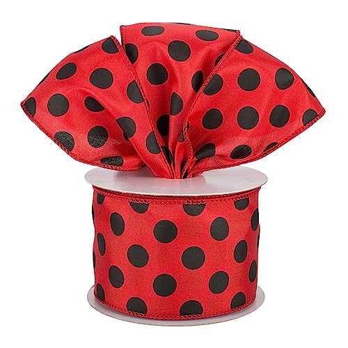 Image of Red Black Polka Dots Wired Ribbon - 2 1 /2 inch x 10 Yards, Valentine's Day Gift Wrap, Fall & Christmas Decorations, Wreath & Garland Swag, Gift Bows Crafts, Presents, Gift Basket Embellishments