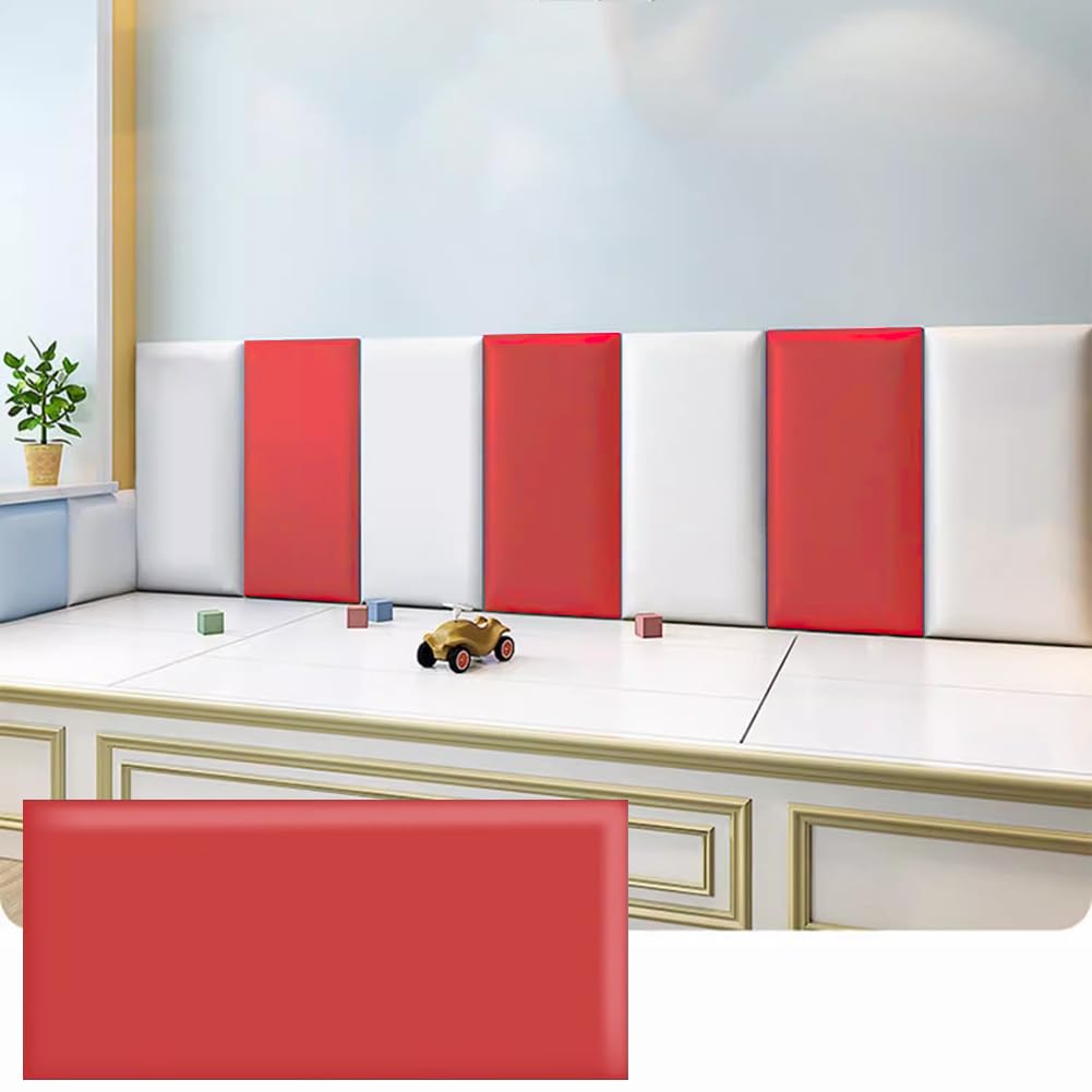 3D Anti-Collision Wall Padding for Bedroom, Peel and Stick Headboard/Wall Stickers, Home Decorative Upholstered Wall Panels,red,30x50cm
