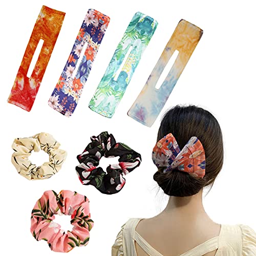 4 Pieces Deft Bun Hair Flexible Reusable Bun Cloth Magic Clip with Exquisite Scrunchies,Donut French Twist Bun Former Shaper Maker for Girls Women Hair Bun Tool,Women Lazy Hair Set 7 Pieces In Total