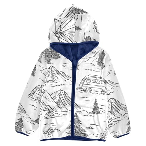 Vintage Hand Drawn Camping Girls Fleece Jacket Girls Fall Jacket Girls Zip Up Hoodie Girls Sherpa Jacket 2-10T