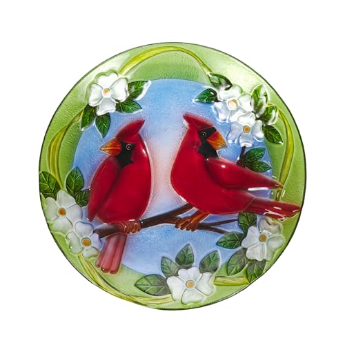 Alpine Corporation 18' Round Outdoor Birdbath Bowl Topper with Painted Red Cardinal and Floral Design