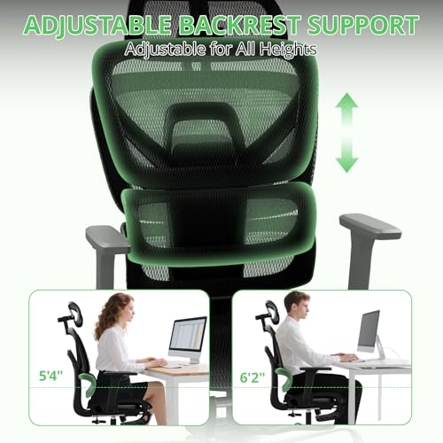Image of Synorla Ergonomic Office Chair with Footrest, Mesh Desk Chair with 135 Recline, Adjustable Lumbar Support, 3D Armrests and Headrest, Swivel Computer Chair for Home Office