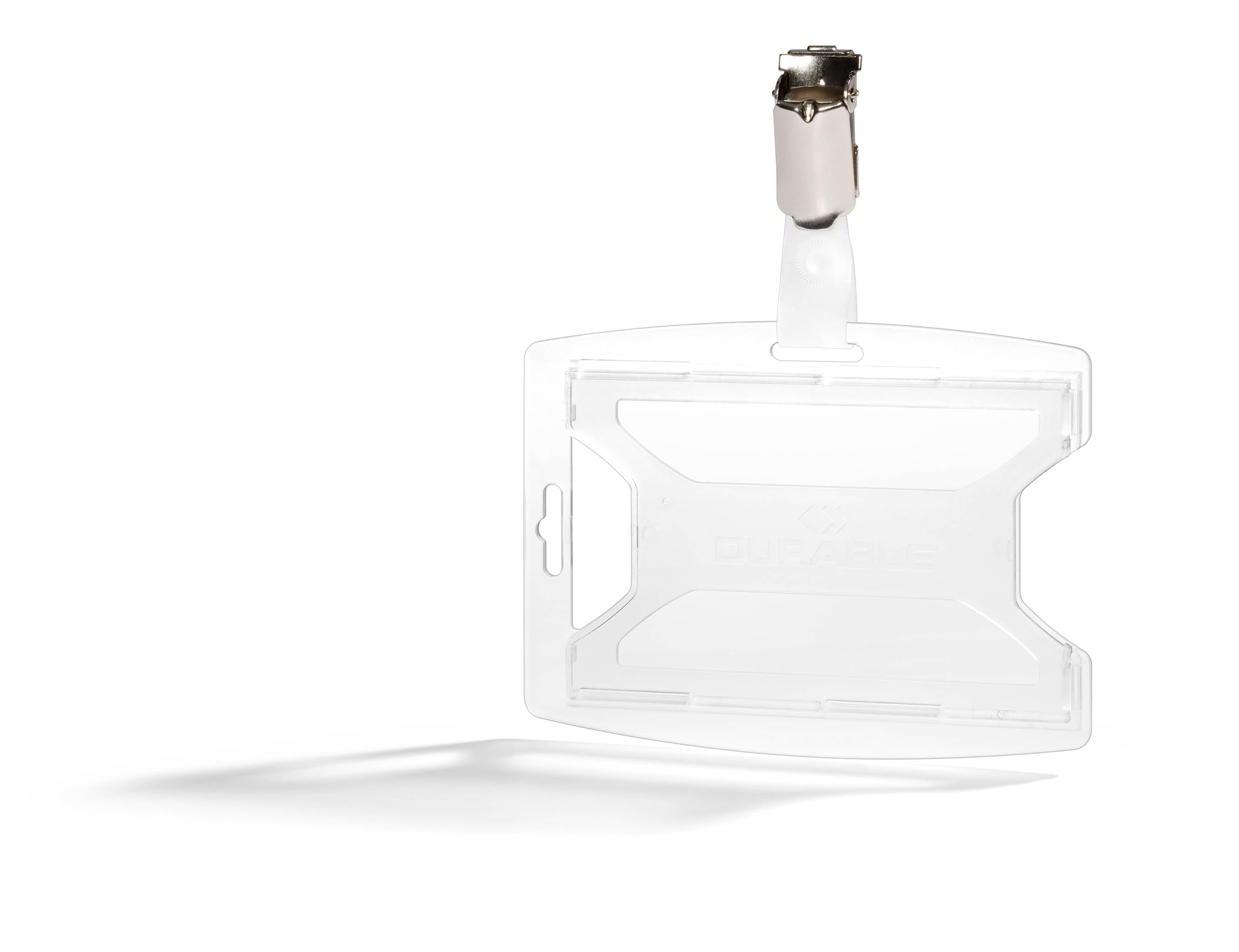 Durable Kartenhalter mit Clip für 1 Karte, 25 Stück, transparent, 896119 | Ausweishalter aus Polypropylen, seitliche Aussparung, für Hochformat & Querformat, Innenmaße 54 x 85 mm