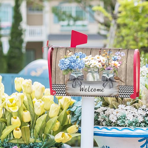 Image of Spring Floral Mailbox Covers Magnetic Standard Size 21 X 25.5 Inch Bird Flower Magnetic Mailbox Cover Wildflowers Mailbox Wraps Post Box Cover Decoration Outdoor Garden Home Yard Outside