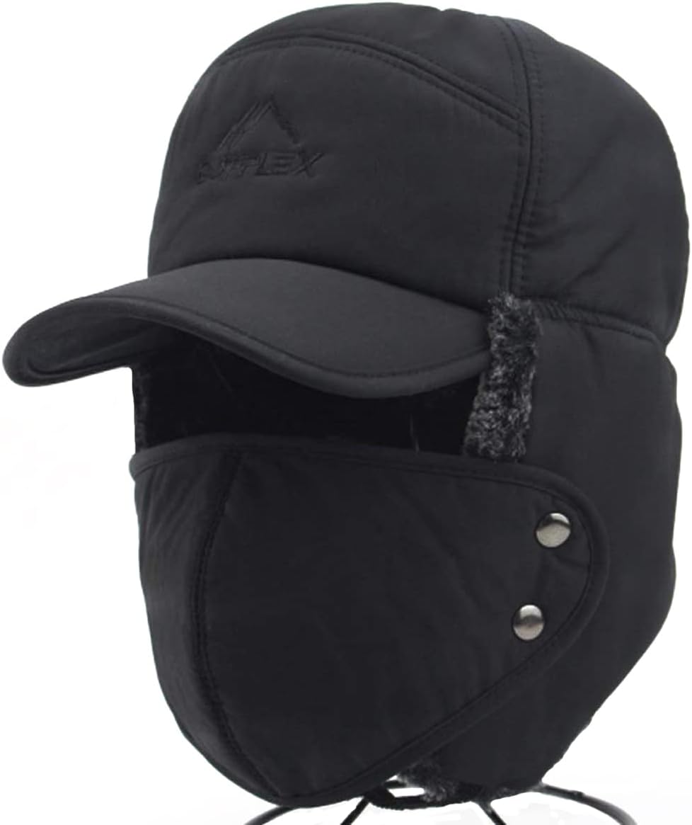 Mens Winter Thermal Trapper Hat Russian Ushanka Ski Hunting Dad Cap Ear Flaps Motorcycle Cycling Mask Women Warm Fur Snow Hat