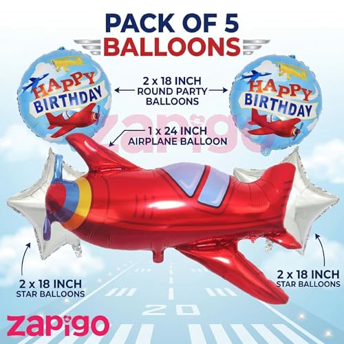 Image of Balloonistics Aeroplane Theme Happy Birthday Balloon Bouquet Pack Of 5