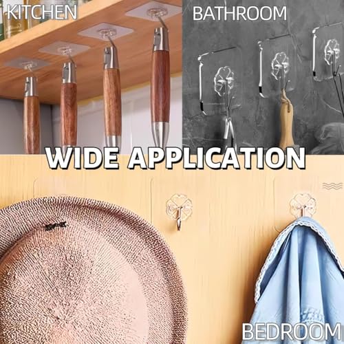 Image of CERLINK Self Adhesive Wall Hooks 30 Pack | Heavy Duty Transparent Sticky Hooks for Wall | No Drill, Waterproof, Strong Hold Hooks for Kitchen, Bathroom & Home (Pack of 30)