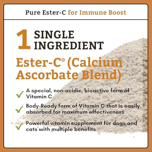 Wholistic Pet Organics Pure Ester-C Powder for Dogs - 2 Oz - Healthy Alternative to Dog Allergy Chews - Vitamin C Supplement for Dog Allergy Relief, Immune Support, Itch Relief for Dogs - Made in USA-t3Ag3LBd
