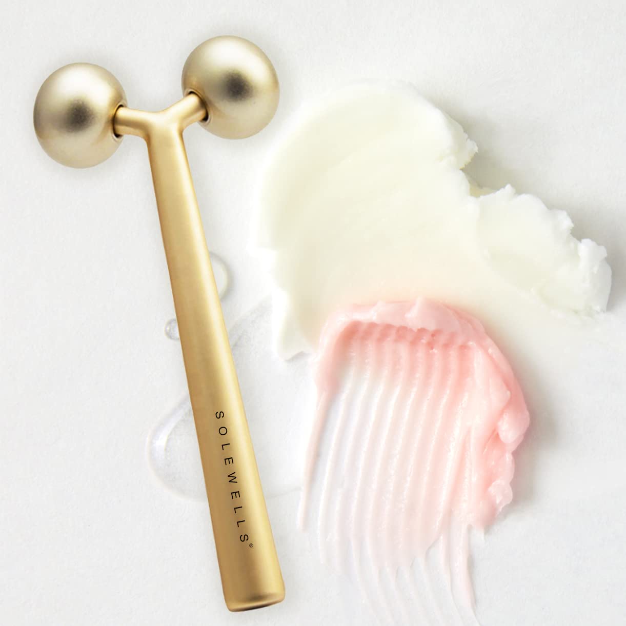 Facial Cooling Metal Gold Roller Massager, Contours Jawline, Promotes Lymphatic Drainage & Puffiness Reducer. Brighter, Smoother, Tighter Neck & Face Gym Exercise Anti-Aging, Not Jade.