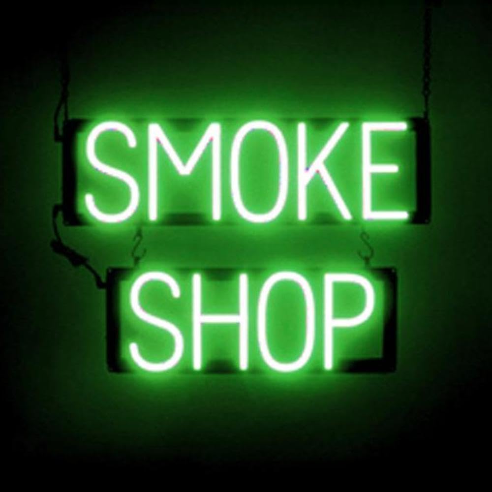 SpellBrite LED Neon SMOKE SHOP Sign for Business - Green, 21" x 15"