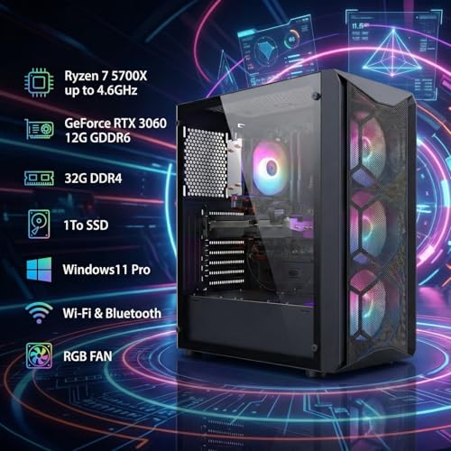 STGsivir Gaming PC, Gaming Computer Desktop Tower, AMD Ryzen 7 5700X up to 4.6GHz, Nvidia GeForce RTX 3060 12GB GDDR6, 32GB DDR4 RAM, 1TB SSD, WIFI 6, BT5.0, RGB Fan x3, Windows11 Pro - Image 3