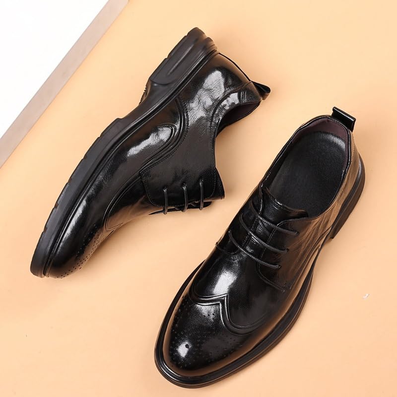 Men's Dress Shoes Comfort Brogue Oxfords Shoes Men Pointed Toe Classic Lace-up Formal Derby Shoes4