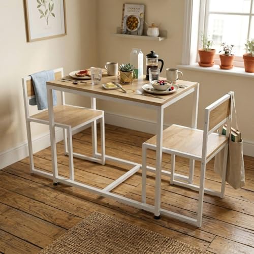 Image of FFO 2 Seater Dining Table Set for Home, Compact Space Saving Dining Table with 2 Chairs, Metal Frame & Engineered Wood Top, Modern Kitchen Table Set for Dining Room, Apartment & Small Spaces