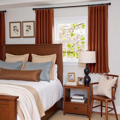 Image of Burnt Orange Velvet Curtains Warm Rod Pocket 52x63 Inch 2 Panels | Soft Velvet, Light Filtering, For Small Windows, Kitchens & Bathrooms, Light Shifting Texture, Elegant Drape, Luxury