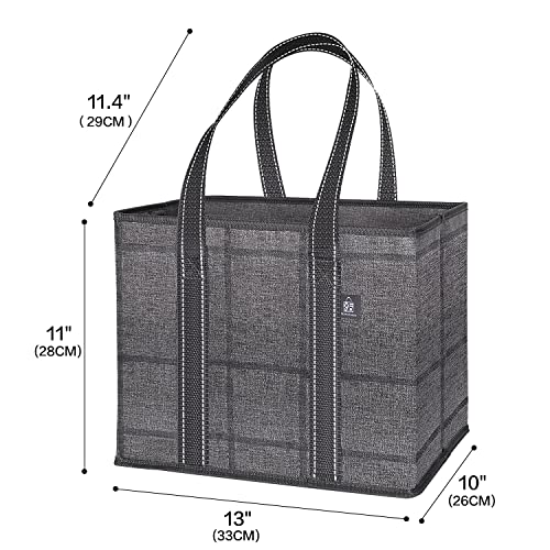 VENO 3 Pack Reusable Grocery Bag, Shopping Cart Bag, Trunk Organizer, Storage Box, Heavy Duty Tote, Hard Bottom, Stands Upright, Collapsible, Water-Resistant, Large Size (Black/Windowpane - Set of 3)