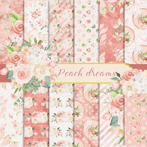 Whaline 24Pcs Pink Floral Pattern Paper Peach Dreams Scrapbook Sp...