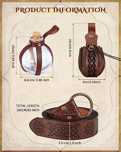 Ramede 6 Pcs Women Renaissance Accessories Medieval Leaf Leather Belt Pouch Viking Corset Belt Potion Bottle Leaf Arm Guards2