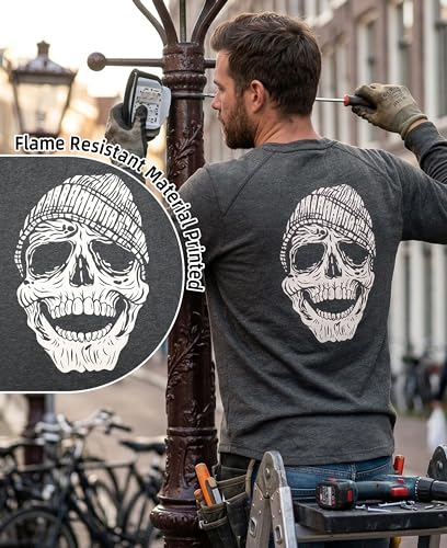 Image of BOCOMAL FR Shirts for Men Long Sleeve EX Soft Flame Resistant Henley CAT2 | NFPA2112 6oz Midweight Cotton Knit Heather Series,Moisture-Wicking /Breathable,Chest Pocket,Rib-Knit Cuffs,Summer Work T Shirt
