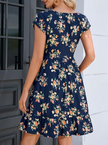 Image of HUHOT Teen Petite Women Floral Short Summer Mini Dresses with Pockets Cute Milkmaid Sundress 2026