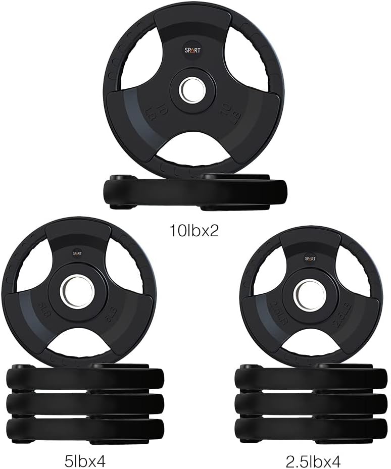 SPART Weight Plate 50LB Set(2.5LBx4 + 5LBx4 + 10LBx2), 2-Inch Rubber Coated Olympic Grip Plate for Barbell,Solid Cast Iron Weight Plates for Strength Training,Weightlifting,Crossfit,Home Gym