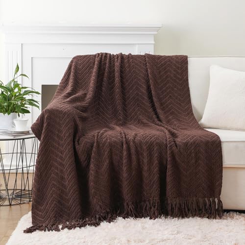 Image of BATTILO HOME Dark Brown Throw Blanket for Couch, Knitted Brown Throw 50'' x 60'', Super Soft Cozy Warm Chocolate Throw for Living Room Chair Couch Bed Sofa Bedroom Home Decor