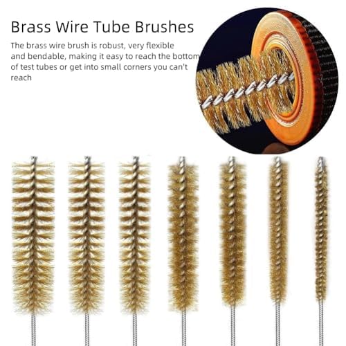 7pcs Brass Wire Tube Brushes Multipurpose Pipe Brush Tool Set, 11Inch Tube Cleaning Brushes Lab Cleaning Brushes Wire Bottle Brush for Lab Tube, Auto Parts, Bottles and Pipes, 7 Sizes
