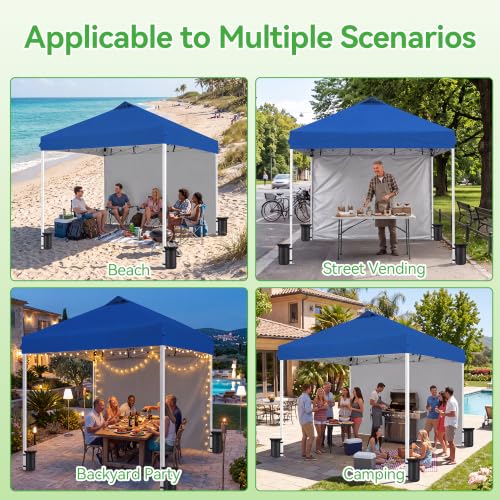 Image of 10x10 Blue Pop-Up Awning, Height-Adjustable, Portable Gazebo, One-Click Setup, Comes with a Storage Bag on Wheels-Perfect for Summer Parties, Outdoor Weddings, Backyard Barbecues, and Beach Events