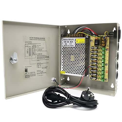 Weishuo Fuente Alimentacion CCTV 12V 5A 60W Salida de 9 Canales Caja de Alimentacion Distribuida Camara Seguridad con Enchufe de CA Cover