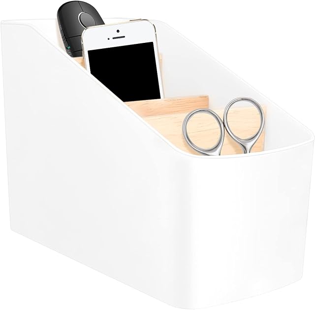 Remote Control Holder Desk Tidy Organiser Pencil Card Holder Box Container Multifunctional Remote Control Stationery Caddy Storage Box With 4 Compartments Removable Wood Dividers For Home Office