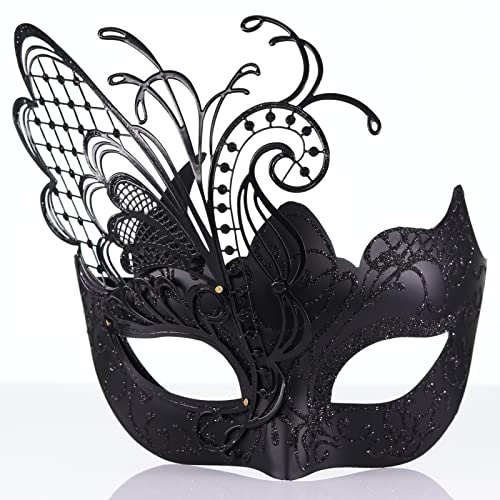 Ubauta Divers masques vénitiens en métal avec strass pour femme pour bal masqué, Mardi Gras, bal costumé, mariage (papillon bleu violet)