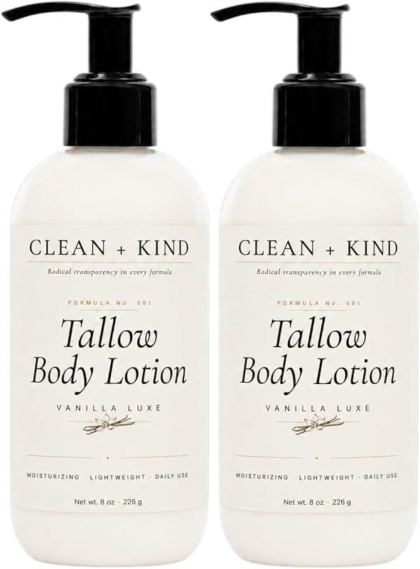 Loção corporal de baunilha com sebo bovino Clean + Kind, pacote com 2, 452 g