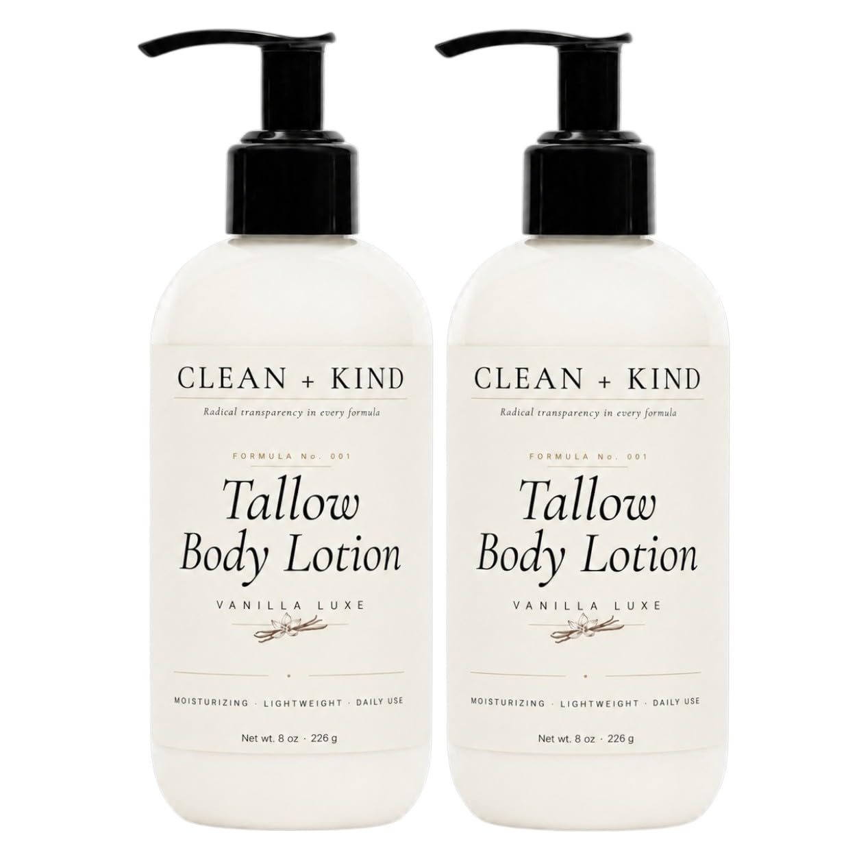 Vanilla Tallow Body Lotion, Non-Toxic 2 Pack 16 oz