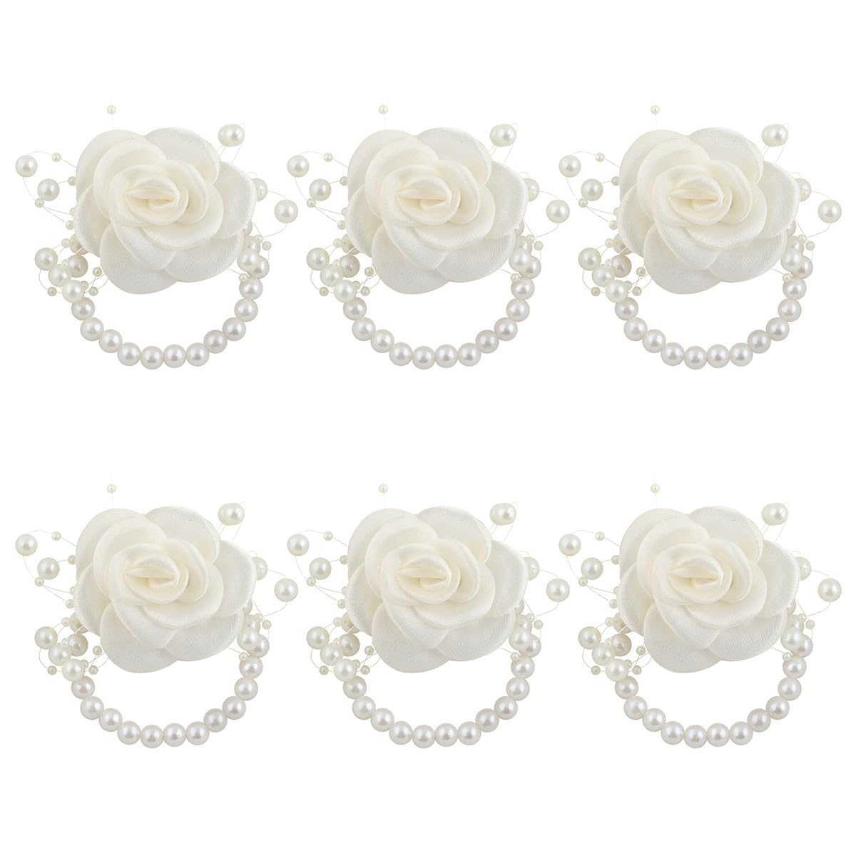 Fleurs de poignet camélia : lot de 6 corsages romantiques 8x8 cm