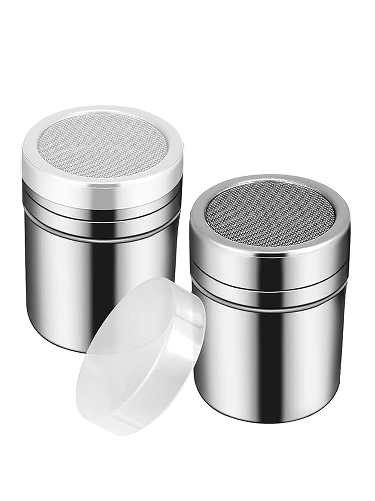 2 Piece Flour Frothing Bottle, Flour Shaker Can, Seasoning Can, Stainless Steel, Rustproof, Durable, Frothing Bottle with Lid, For Spices, Flour, Pepper, Sugar, Etc, Storage Containers, For Home