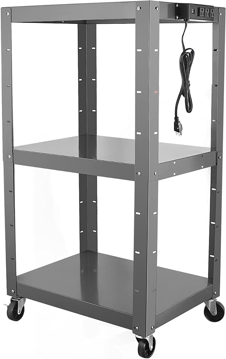 Steel AV Cart,24-42" Height Adjustable Presentation AV Cart, Media Cart, Projector AV Cart with Outlets,Computer cart Suitable for Office,Classroom,Warehouse,Meeting Room,School