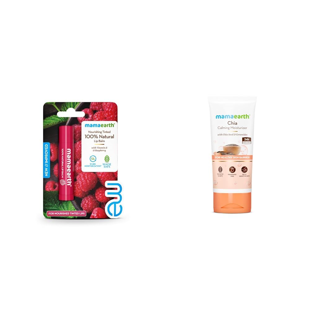 Mamaearth Nourishing Tinted 100% Natural Lip Balm With Vitamin E And Raspberry 4 G Mamaearth Chia Calming Moisturizer with Chia Seed Ceramides for Healthy Skin Barrier-image-46