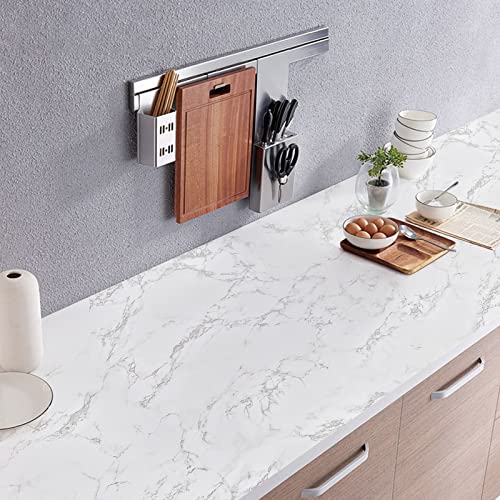Image of practicalWs Marble Paper Granite Gray /White Roll Kitchen Countertop Cabinet Furniture is Renovated Thick PVC Easy to Remove 17.71 inch x 393.7 inch