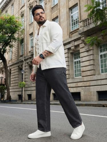 Image of Urbano Plus Men's Relaxed Fit Washed Denim Jeans Non-Stretchable