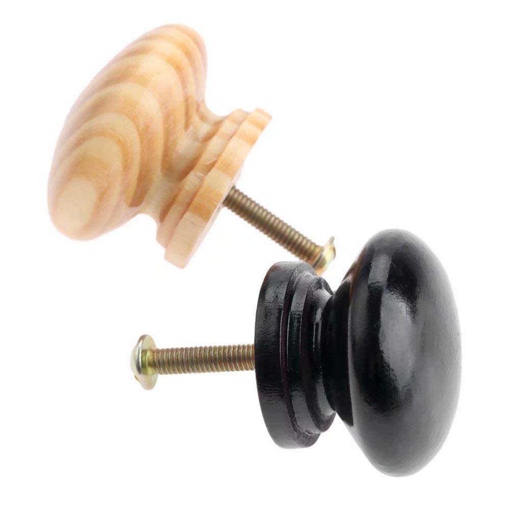 20 pomelli rotondi in legno per mobili, mobili, cassetti, pomelli per cassettiera, forma a fungo, diametro 34 mm, altezza totale 25 mm (nero)