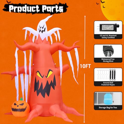 Image of GOOSH 10 FT Halloween Inflatables Tree Outdoor Decorations Blow Up Yard Scary Dead Tree with Pumpkin and Ghost with Built-in LEDs for Garden Lawn Indoor Party Decor