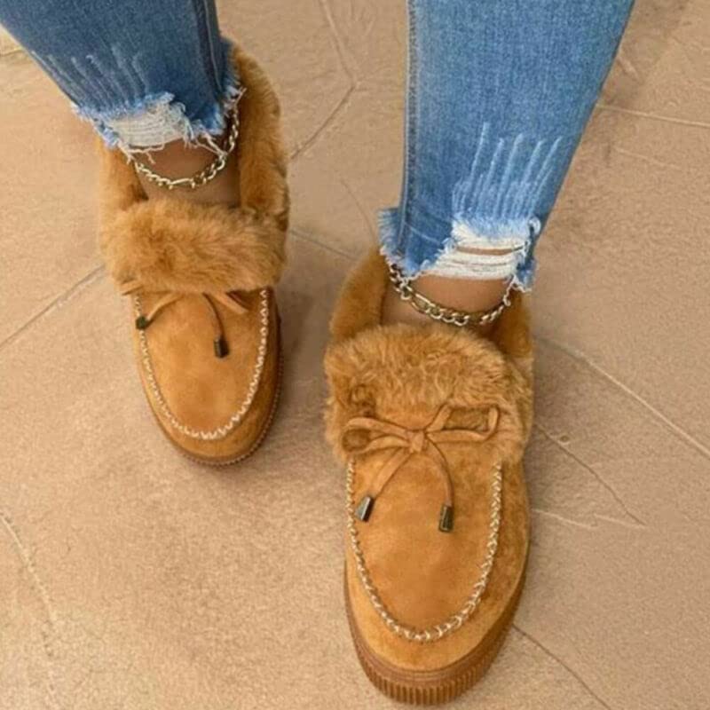 Women Winter Warm Faux Fur Lined Booties Ankle Moccasin Slippers Loafers Shoes (Brown,8-8.5)3