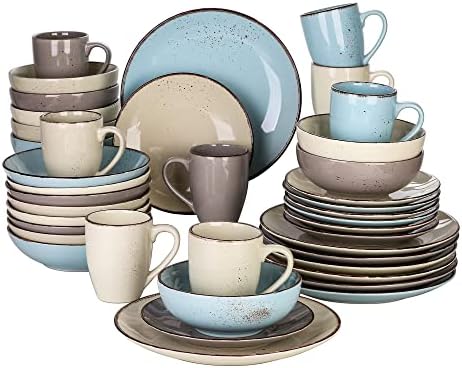 vancasso Navia Tropical Dinner Set, Stoneware Vintage Look Red Dinnerware Tableware, 16 Pieces Dinner Service Set for 4, Include Dinner Plate, Dessert Plate, Cereal Bowl and Mug