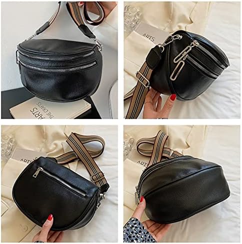 DKIIL NOIYB Women's Leather Shoulder Bag, Leather Purse With Zipper, Modern Chest Bag With Wide Shoulder Strap Messenger Saddle Crossbody Bags Leather Bum Bag